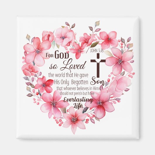 John 3:16 Floral Heart Bible Verse Magnet (Vorne)