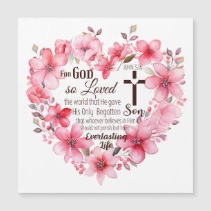 John 3:16 Floral Heart Bible Verse Magnetkarte
