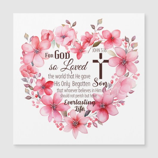 John 3:16 Floral Heart Bible Verse Magnetkarte (Vorderseite)