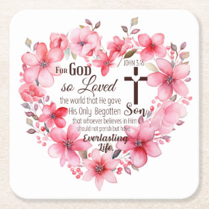 John 3:16 Floral Heart Bible Verse Rechteckiger Pappuntersetzer