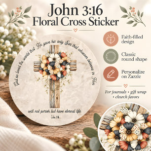 John 3:16 Florales Kreuz Bibelvers Rund Aufkleber