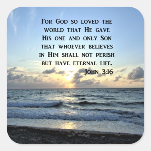 JOHN 3:16 FOTO "BLAUE SKIES" QUADRATISCHER AUFKLEBER (Vorderseite)