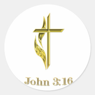John 3:16 Geschenke aus dem Christlichen Gold Cros Runder Aufkleber