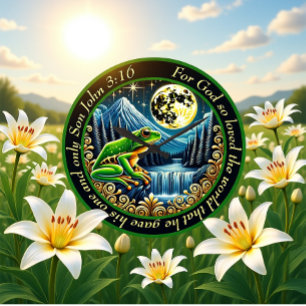 John 3:16 Golden Frog Hops in Rustic Perfection Große Wanduhr