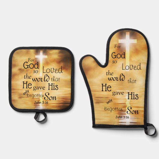 John 3:16 Gott liebte das Vers der Weltbibel Ofenhandschuh & Topflappen-Set (Vorderseite)