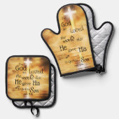John 3:16 Gott liebte das Vers der Weltbibel Ofenhandschuh & Topflappen-Set (Vorderseite/Rückseite)