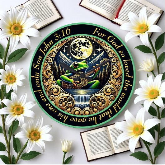 John 3:16 Guitar-Strumming Frog leuchtet unter dem Große Wanduhr