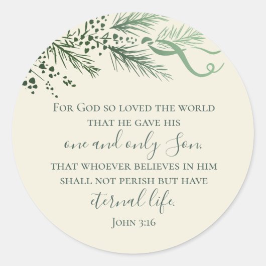John 3:16 Hand Drawn Greenery Christian Christmas Runder Aufkleber (Vorderseite)