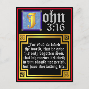 John 3 16 Illuminated Letter Oaster Bible Zitat Feiertagspostkarte