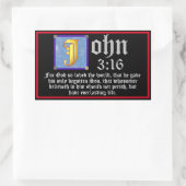 John 3 16 Illuminated Letter Oaster Bible Zitat Rechteckiger Aufkleber (Tasche)