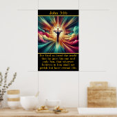 John 3:16 Jesus in strahlendem Licht und Wolken Poster (Küche)
