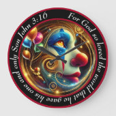 John 3:16 Jolly Clown mit Red Nose und Balloons Große Wanduhr (Vorderseite)
