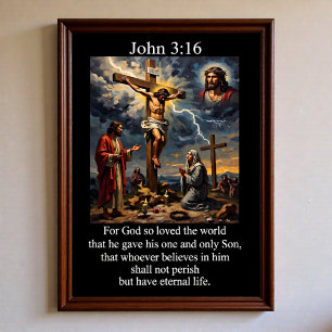 John 3:16 Kreuzigung Kalvarienberg Blitz Poster