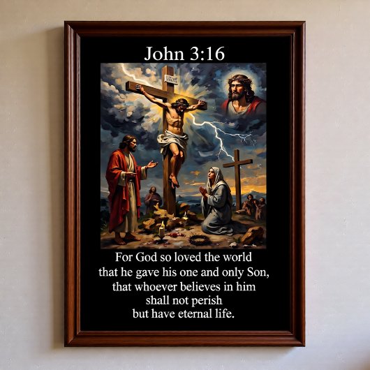 John 3:16 Kreuzigung Kalvarienberg Blitz Poster
