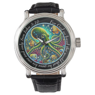 John 3:16 Lebendige Oktopus-Uhr Meer Glaube Armbanduhr