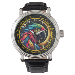 John 3:16 Lebendige Papageien-Uhr Himmelsglaube Armbanduhr