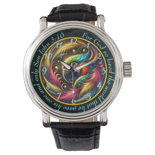 John 3:16 Lebendige Papageien-Uhr Tropischer Glaub Armbanduhr