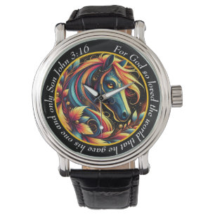 John 3:16 Lebendige Pferde Uhr Natur Glaube