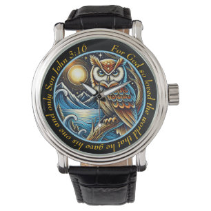 John 3:16 Majestätische Eulen-Uhr Natur Glaube Armbanduhr