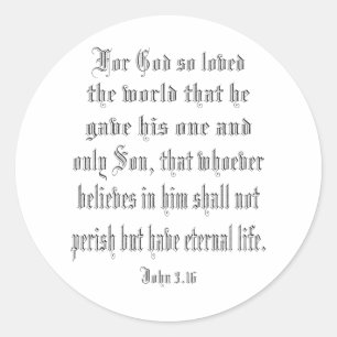 John 3,16 noir runder aufkleber