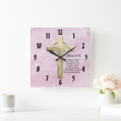 John 3:16 (pink) quadratische wanduhr (Zuhause)