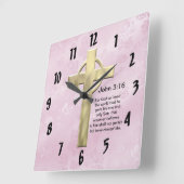 John 3:16 (pink) quadratische wanduhr (Winkel)
