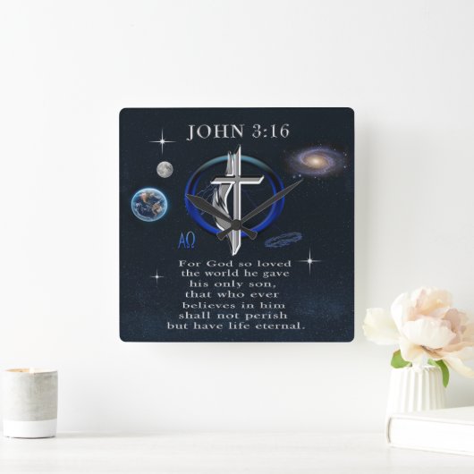 John 3:16 quadratische wanduhr (Zuhause)