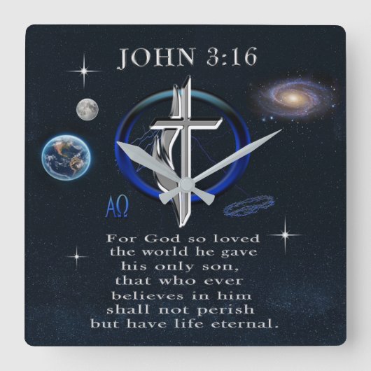 John 3:16 quadratische wanduhr (Vorderseite)