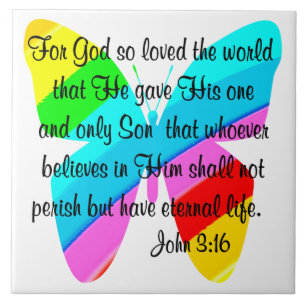 JOHN 3:16 RAINBOW BUTTERFLY FLIESE