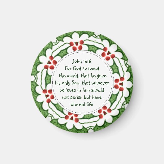John 3:16 Schrift mit Weihnachten Holly Magnet (Vorne)