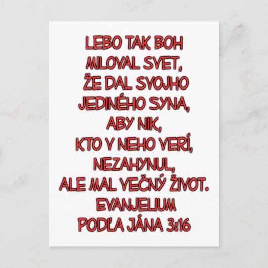 John 3:16 Slowakisch Postkarte (Vorderseite)
