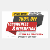 John 3:16 Sonderangebot für Verzeihung und Einlösu Rechteckiger Aufkleber (Vorderseite)