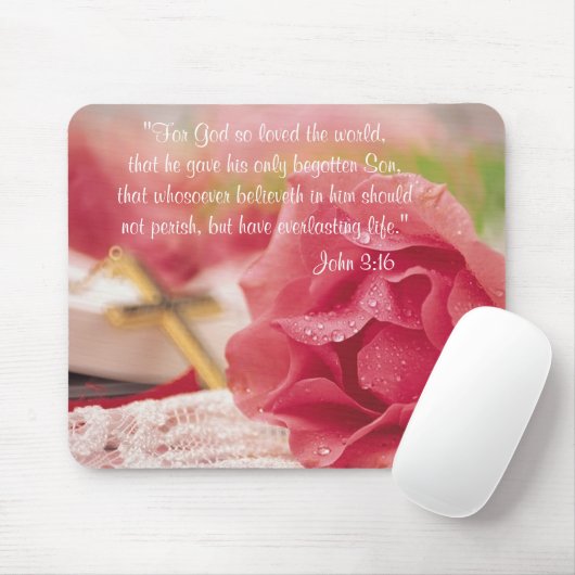 John-3:16 Version - Goldkreuz u. rosa Rose Mousepad (Mit Mouse)