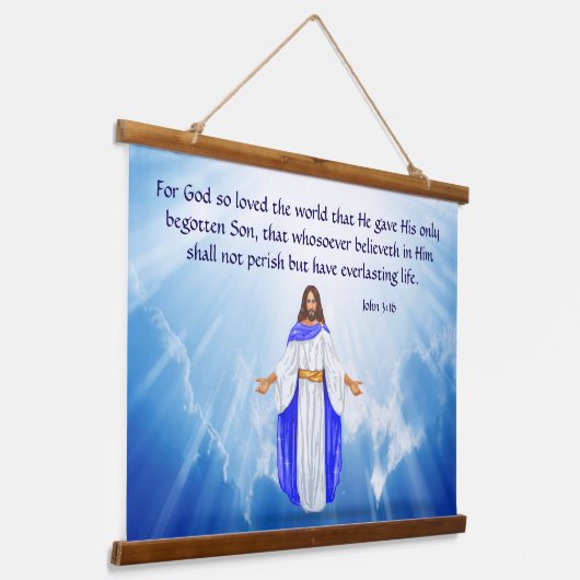 John 3:16 wandteppich mit holzrahmen (Gewinkelt)