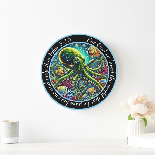 John 3:16 Wassertopus Große Wanduhr (Zuhause)