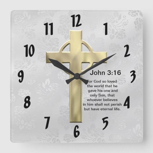 John 3:16 (weiß) quadratische wanduhr (Vorderseite)