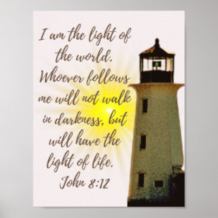 John 8:12 mit Lighthouse Poster