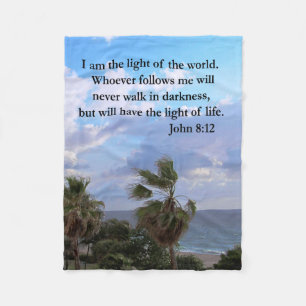 JOHN 8:12 PALMBÄUME UND OZEAN FOTO DESIGN FLEECEDECKE