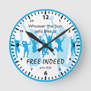 John 8:36   Wenn der Sohn Sie Set   FREI INDEED Bl Runde Wanduhr