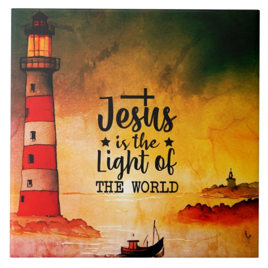 John 8 Jesus ist das Licht des Weltlighthouse Fliese (Vorderseite)