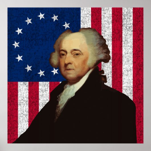 John Adams und die amerikanische Flagge Poster (Vorne)