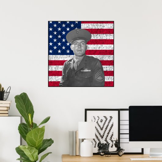 John Basilone und The American Flag — Grenze Poster (Heimbüro)