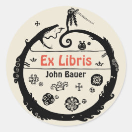 John Bauer Curled Dragon Ex libris CC1032 Runder Aufkleber