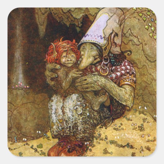 John Bauer - Trolle Quadratischer Aufkleber (Vorderseite)