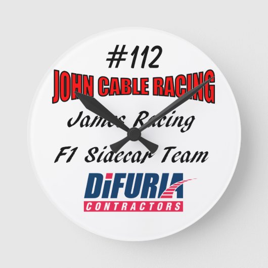 John Cable & James Racing Clock Runde Wanduhr (Vorderseite)