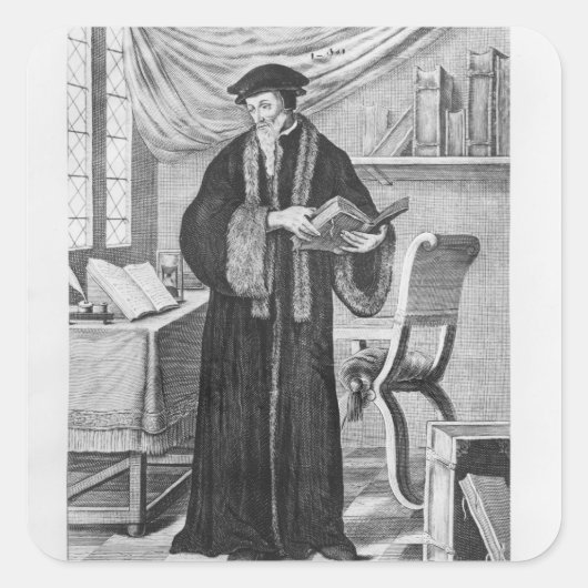 John Calvin Quadratischer Aufkleber (Vorderseite)