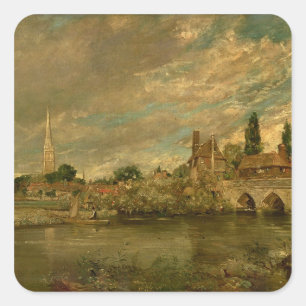 John Constable   Die Brücke von Harnham und Salisb Quadratischer Aufkleber