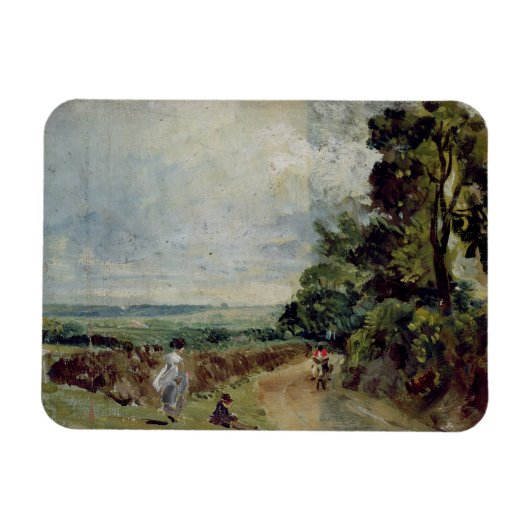 John Constable | Eine Landstraße mit Bäumen und Fe Magnet (Horizontal)