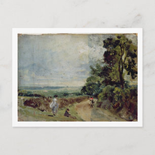 John Constable   Eine Landstraße mit Bäumen und Fe Postkarte