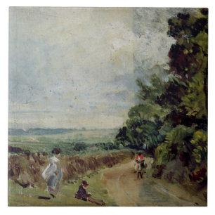 John Constable eine Landstraße mit Bäumen und Fliese